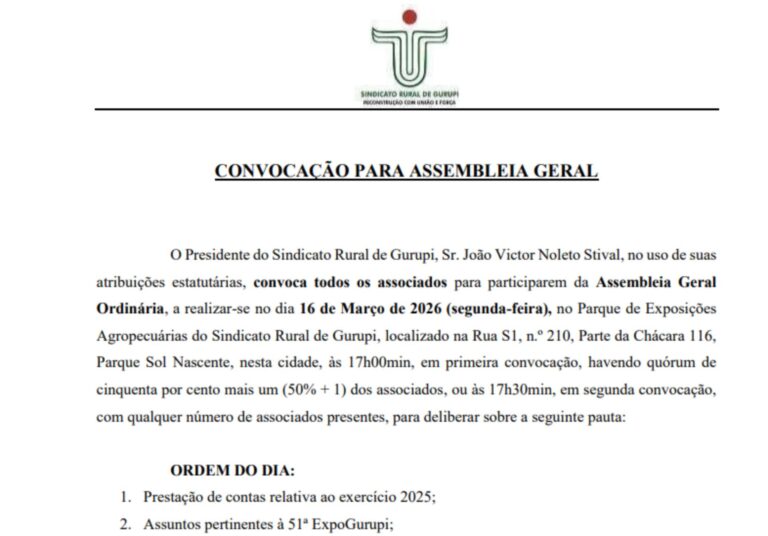 sindicato-rural-de-gurupi:-convocacao-para-assembleia-geral